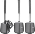 SetSail Toilet Brush and Holder 3 Pack, Self Closing Lid Toilet Bowl Brushes Holder Extra Long Handle Ventilated Toilet Brush Set for Bathroom Cleaning, Nylon Bristles, Grey