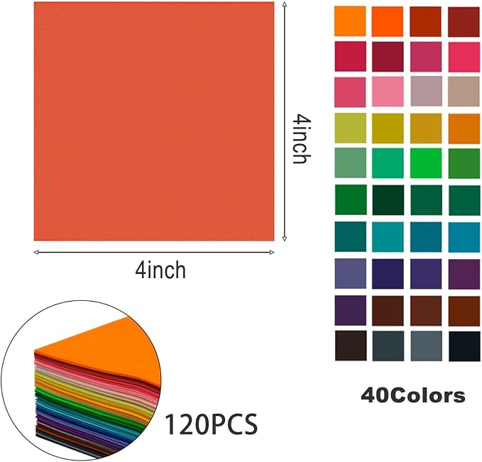 120 Pcs Craft Felt Sheets, 4 x 4 inch Soft Felt Squares - Image 2