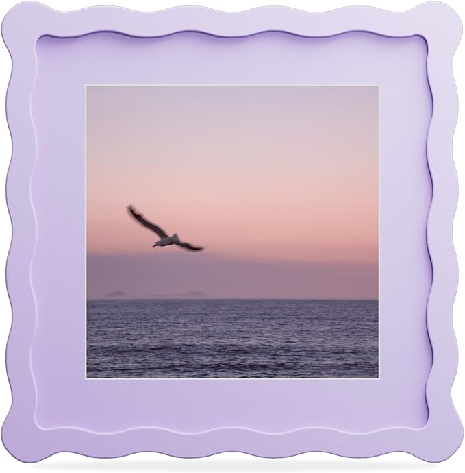8x8 Picture Frame with Mat for 6x6, Wavy Edge Wooden Real Glass Photo Frame for by THKRLOF