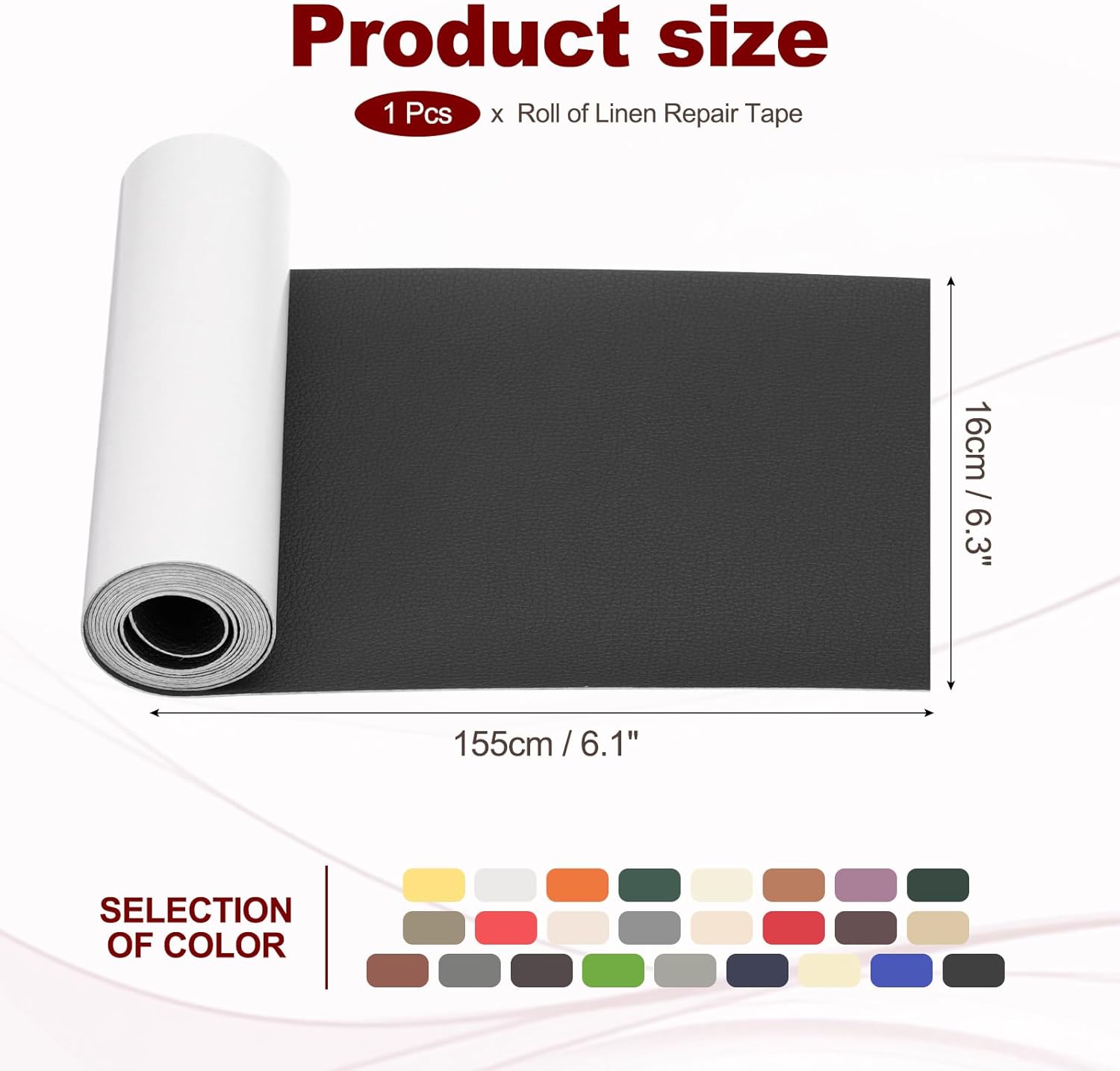 PATIKIL Leather Patches Tape for Furniture, 6.3 x 61 Inch Self Adhesive Vinyl Leather Repair Kit Cover Sheet for Couch, Sofa, Car Seats, Office Chair, Black