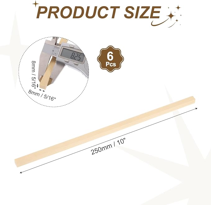 MECCANIXITY 6Pcs Basswood Sticks, 5/16" x 5/16" x 10" Square Wooden Dowel Rods - Image 2