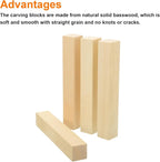 MECCANIXITY 4Pcs Basswood Carving Block, 1.2"x1.2"x8" Square Wooden Dowels - Image 3