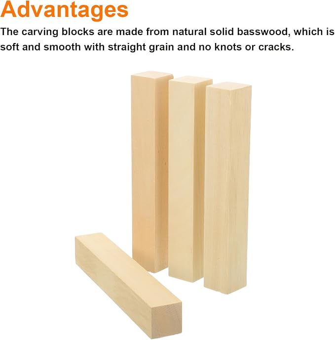 MECCANIXITY 4Pcs Basswood Carving Block, 1.2"x1.2"x8" Square Wooden Dowels - Image 3