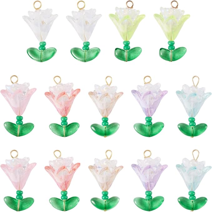 FASHEWELRY 60Pcs Mixed Color Transparent Acrylic Flower Charms 14-26mm Colorful - Image 6