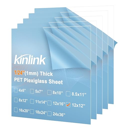 KINLINK 12x12 Plexiglass Sheets 1/24 inch Thick, 1mm Clear PET Plastic Sheet by KINLINK