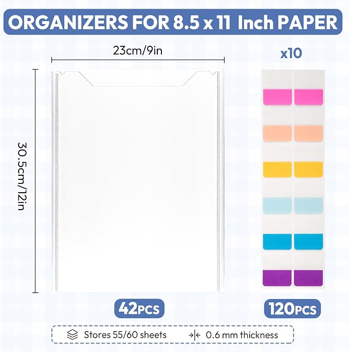 42 Pack 8.5x11 Scrapbook Paper Storage Organizer w/120 Label Stickers, Photos - Image 3