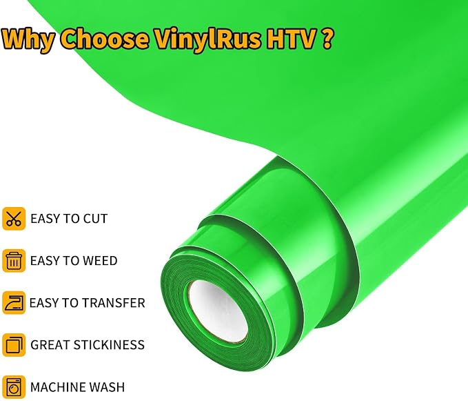 VinylRus Heat Transfer Vinyl-12” x 20ft Neon Green Iron on Vinyl Roll - Image 3