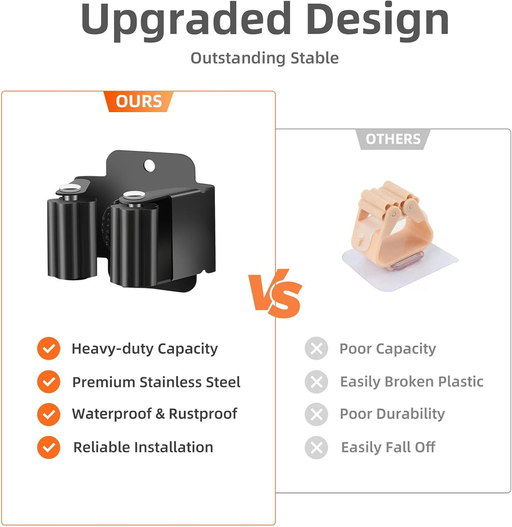 5 PCS Broom Holder Wall Mount, Upgraded Heavy Duty Mop and Broom Holder Wall Mount, Stainless Steel Broom Hanger Mop Holder Rack for Kitchen Laundry Garden Tool Organizer