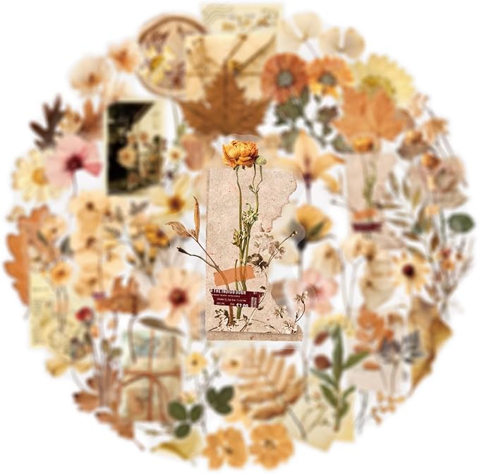 50PCS Transparent Flora Scrapbook Stickers, Vintage Aesthetic Flowers Sticker - Image 2