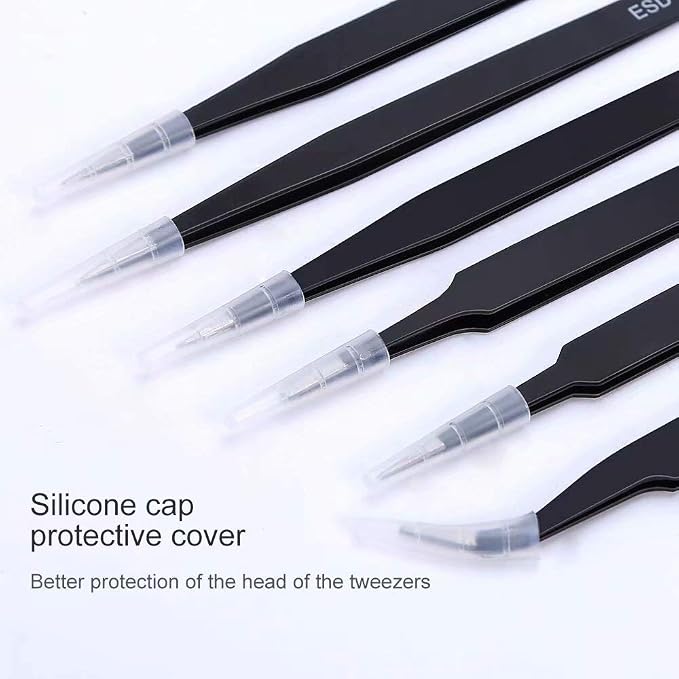 6PCS Precision Tweezers Set, Upgraded Anti-Static Stainless Steel Curved of - Image 6