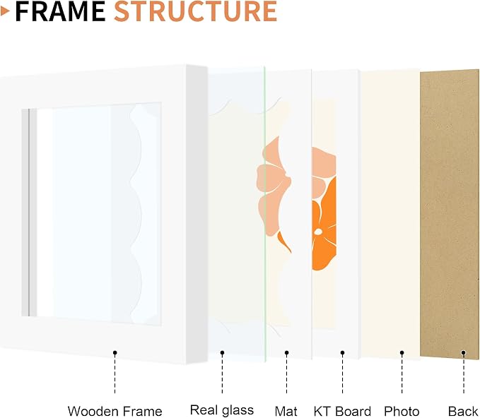 4x4 Picture Frame with Real Glass, Wooden cute 4 x 4 Photo Frame with Wavy Mat - Image 5