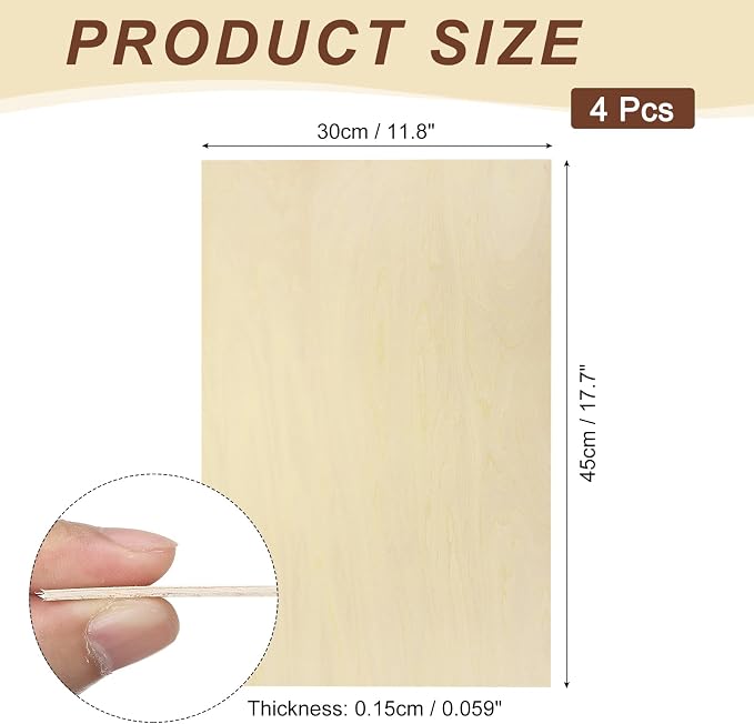 MECCANIXITY 4pcs Basswood Sheet 12" x 18" x 1/16" Thin Unfinished Wood Plywood - Image 2