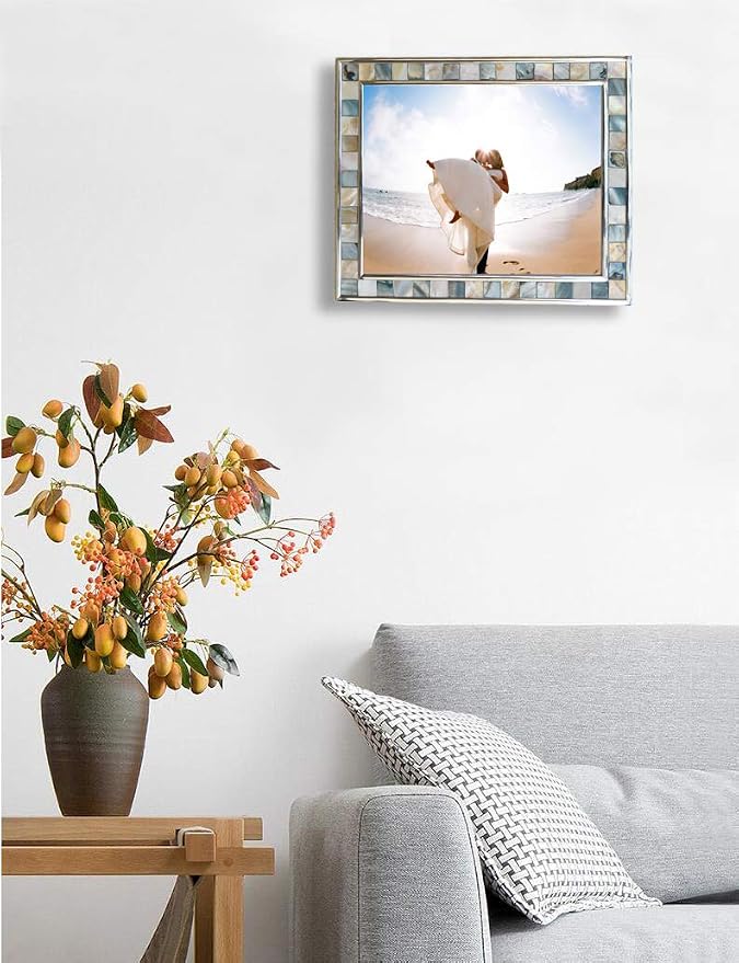 Mother of Pearl Picture Frame 6x8, Wedding Photo Frame, Mosaic Glass Beach Frame - Image 8