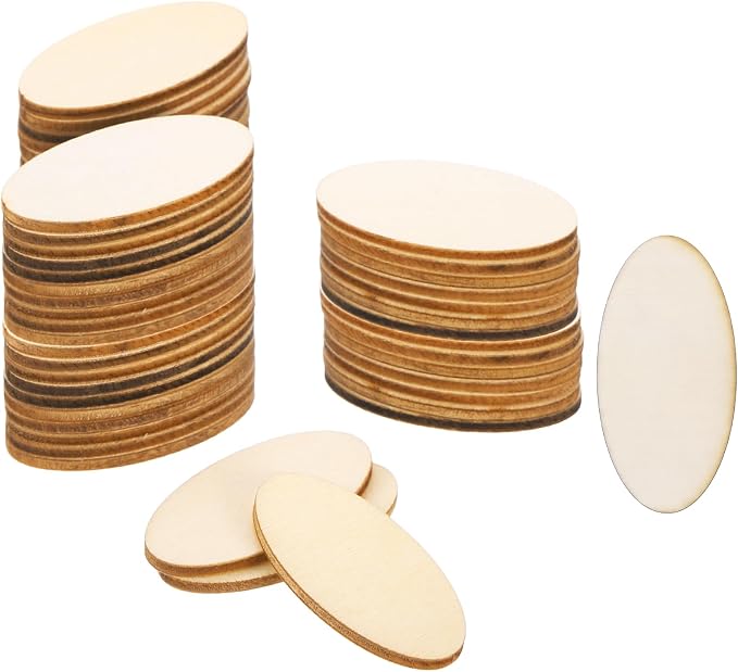 PATIKIL 60PCS Oval Wood Pieces 1.6 Inch Unfinished Oval Shape Wooden Blank by PATIKIL