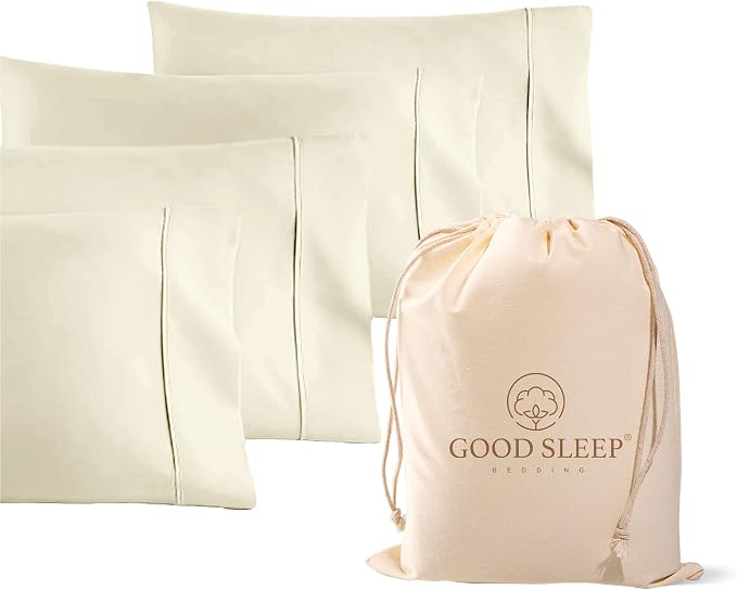 1000 TC Ivory King Pillowcases Set of 4 100% Egyptian Cotton Pillow Cases by GoodSleepBedding