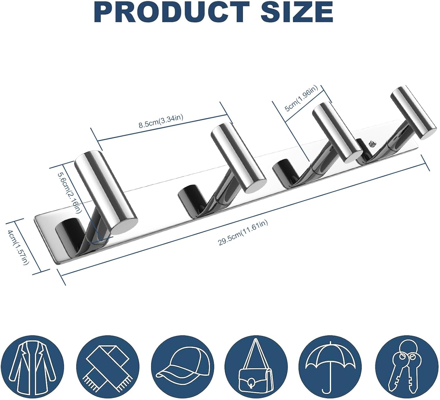 VAEHOLD Hat and Coat Wall Mount Rack - Hooks for Robes, Bags, Keys, and Towels - Bathroom Towel Hanger Organizer (Polished Chrome, “T“ Shape 4 Hooks 1 Pack)