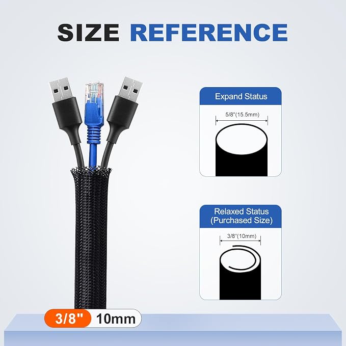 3/8” Cable Management Loom Wrap Sleeve Cord Wire Hider Organizer Covers | - Image 2