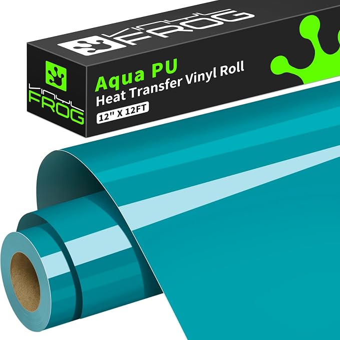 VINYL FROG Teal Heat Transfer Vinyl Roll 12" x12ft Matte HTV Vinyl | Aqua Iron by VINYLFROG