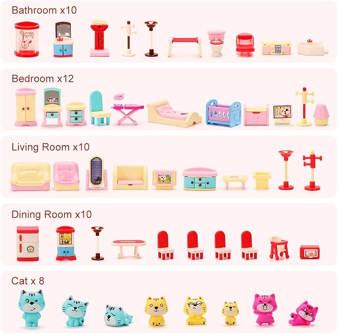 BananMelonBM 50 Pack Kids Little Dollhouse Furniture Toys House Big Dreams - Image 3