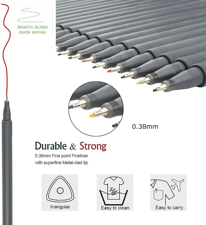 Taotree 24 Fineliner Color Pens, Fine Line Colored Sketch Writing Drawing Pens - Image 2