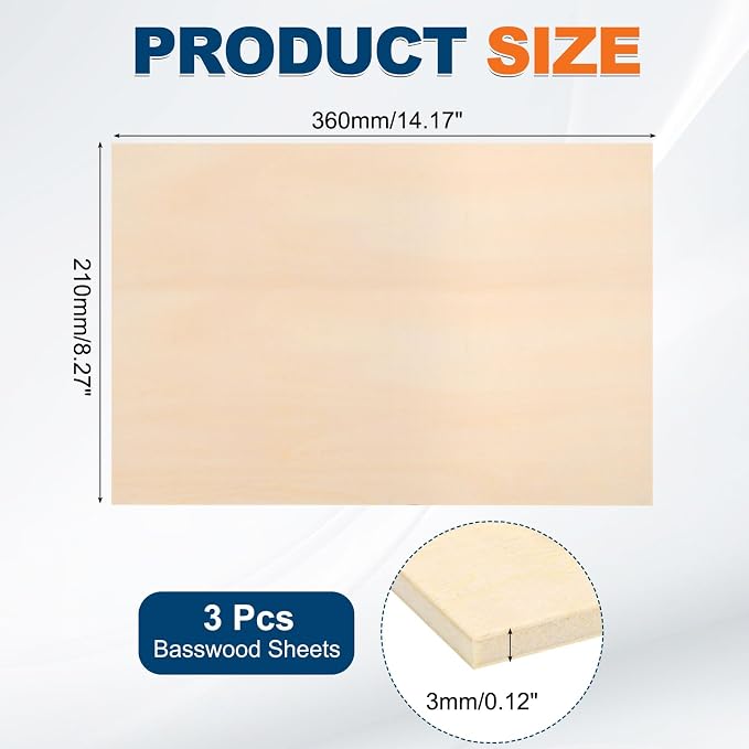 MECCANIXITY 3pcs Basswood Sheets 14 x 8 x 1/8 Inch Unfinished Wood Boards - Image 2