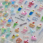 Summer Nail Art Stickers Decals Cherry Cake 5D Embossed Jelly Nail Decals 1PCS by POWPOP