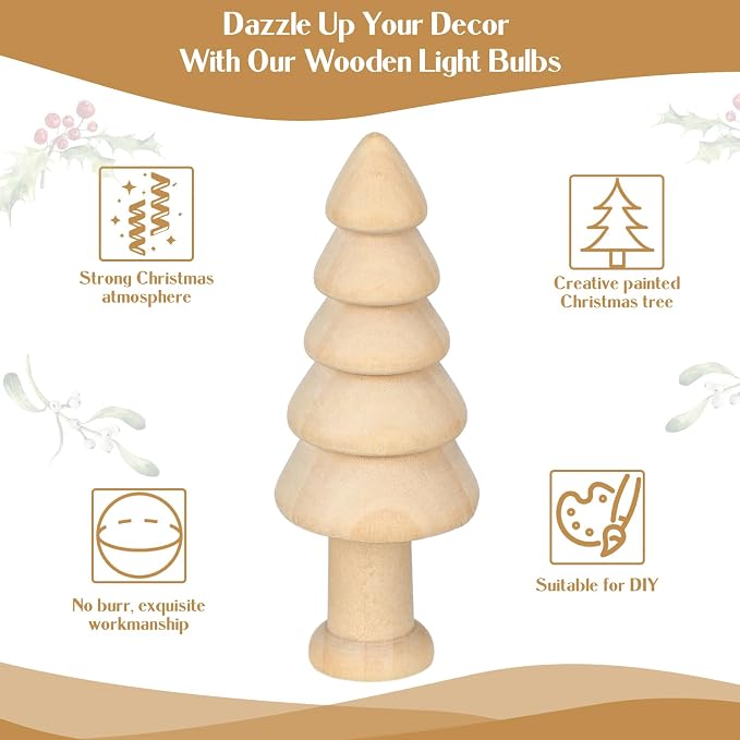 Hiboom 24 Pcs Mini Unfinished Wood Christmas Tree Wooden Blank Craft Supplies - Image 3