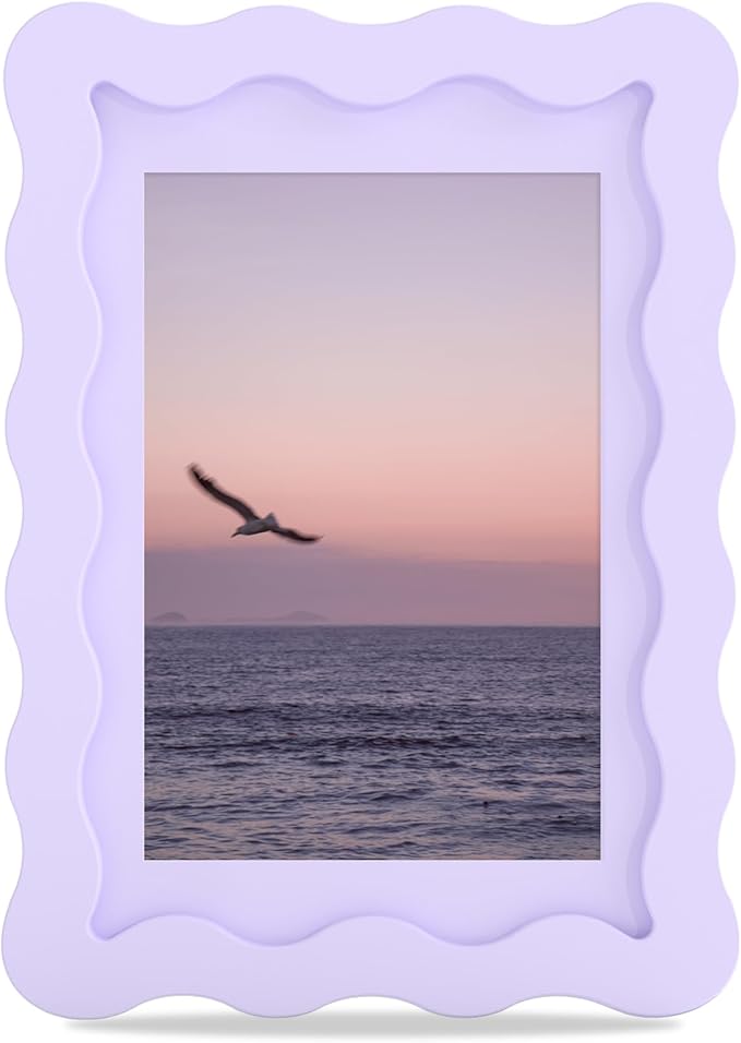 4x6 Picture Frame with Mat for 3.5x5, Wavy Edge Wooden Real Glass Photo Frame by THKRLOF