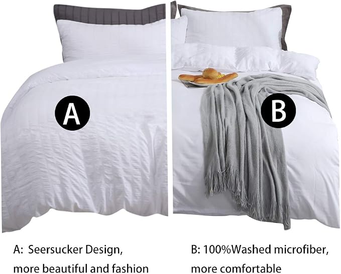 AveLom White Duvet Cover Twin Size，2 Pieces Stripe Textured Soft Washed - Image 3