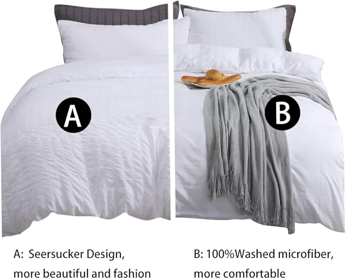 AveLom White Duvet Cover King, 3 Pieces, Seersucker Textured Ultra Soft Washed - Image 3