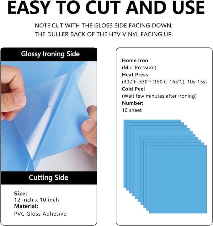 FUNKAKA Sky Blue HTV Heat Transfer Vinyl Sheets, 10 Sheets Sticky HTV Vinyl - Image 3