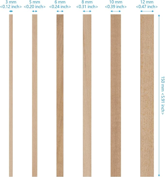 215 PCS Basswood Sticks, Hardwood Square Dowels, Unfinished Wooden Dowels - Image 2