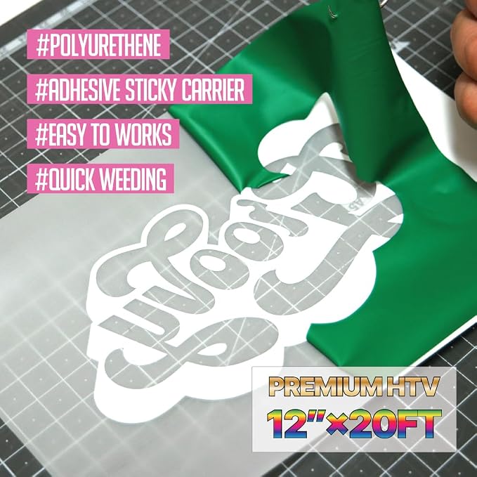 PU Heat Transfer Vinyl 12"×20ft Roll Green – HTV - Image 2
