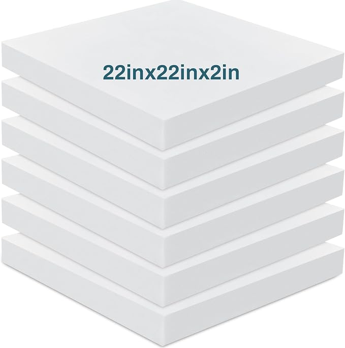 Frienda 6 Pack 2" X 22" X 22" Upholstery High Density Foam Cushion White by Frienda