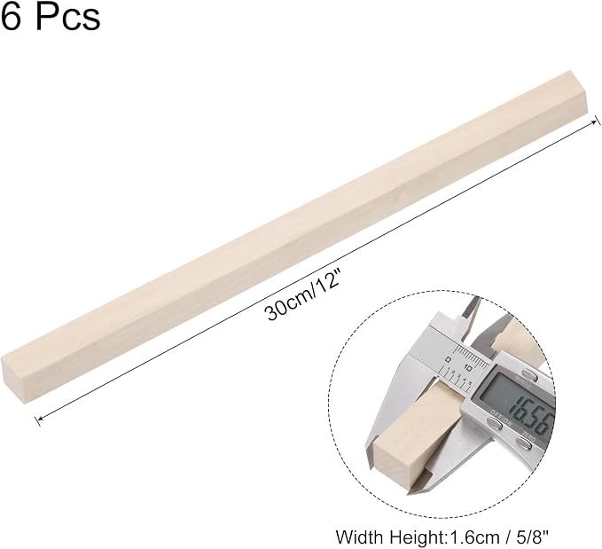 MECCANIXITY 6pcs Wood Sticks, 5/8"x 5/8" x 12" Rectangle Wooden Cube Wood - Image 2