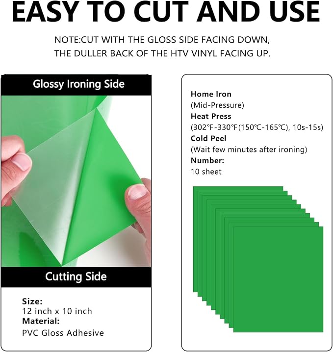 FUNKAKA Fruit Green HTV Heat Transfer Vinyl Sheets, 10 Sheets Sticky HTV Vinyl - Image 3