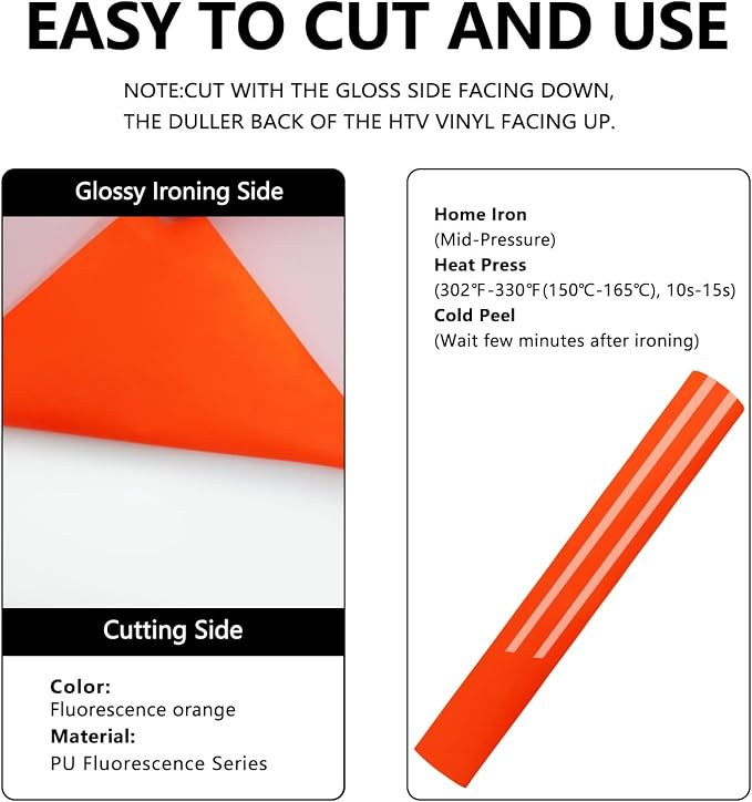FUNKAKA Fluorescent Orange HTV Heat Transfer Vinyl Rolls - Image 2