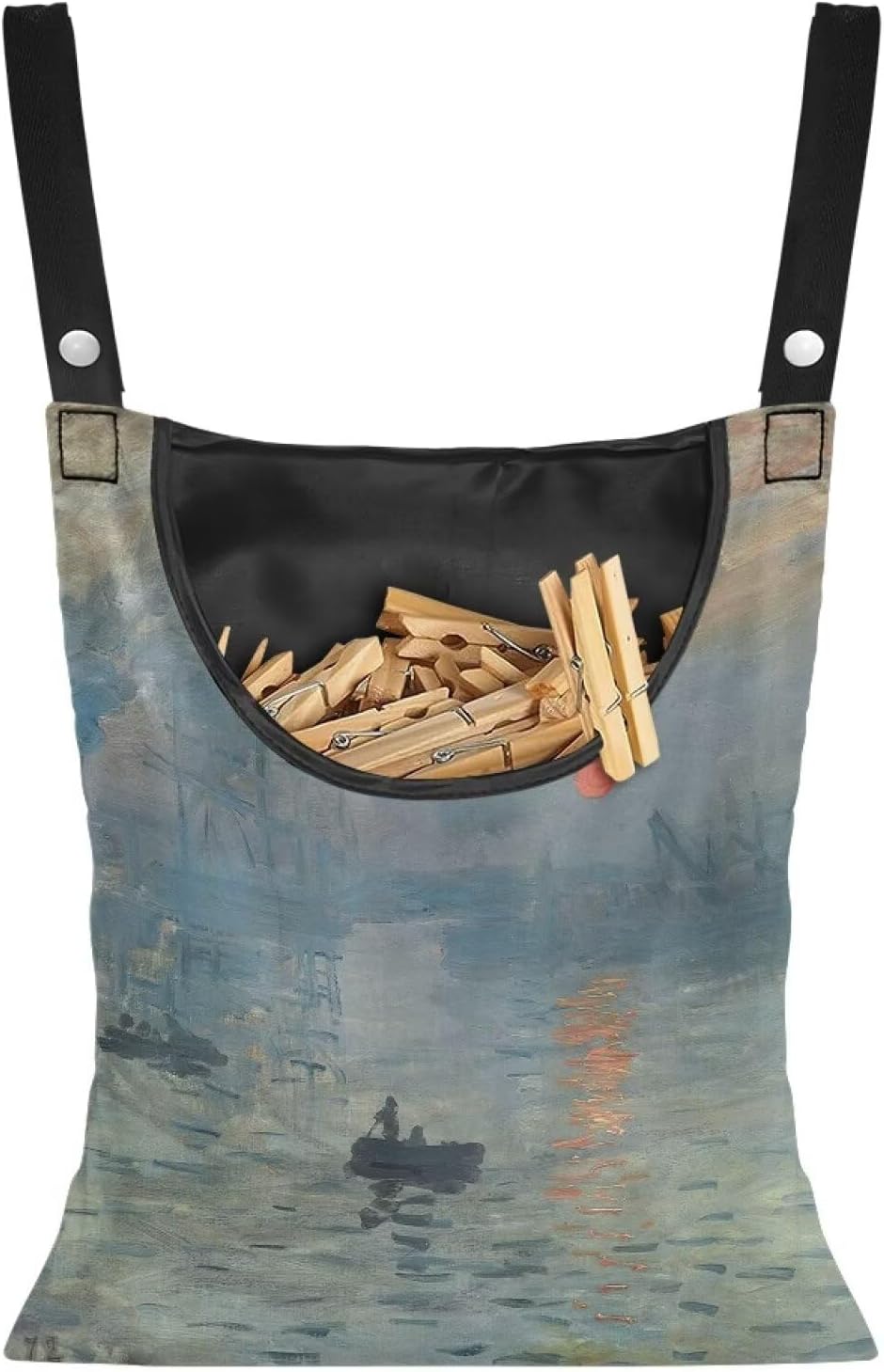 Heavy Duty Outdoor Clothespin Bag - Impression Sunrise Print Windproof & Water Repellent Hanging Storage for Clothesline Accessories - Extra Large Opening with Reinforced Stitching