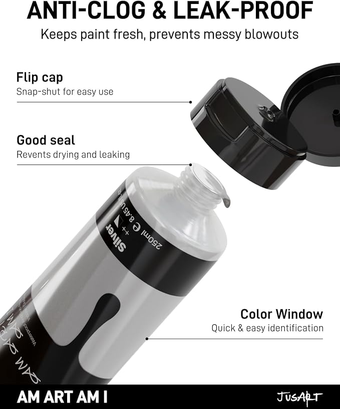 JusArt Gray Acrylic Paint, 8.45oz/250ml Large Tube, Heavy Body Rich Pigment - Image 7
