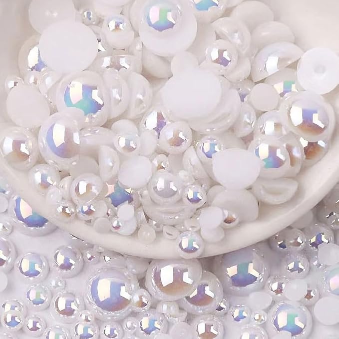 2000PCS AB Color Imitation Half Round Pearls Bead Loose Beads Gems, Mixed Sizes by UYTRDVG