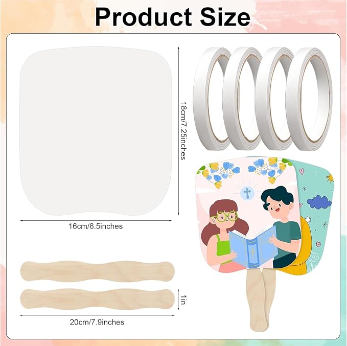 LOTMER 150 Pcs Church Fans Handheld Set, 100 Blank Cardstock Paper Fans - Image 3