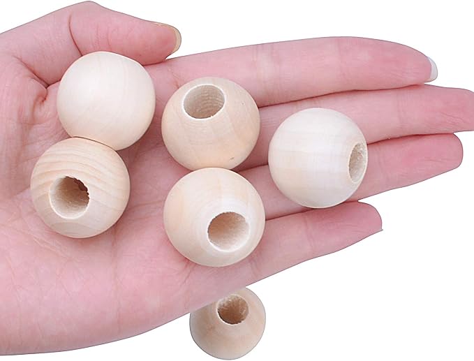 Jdesun 50 Pieces Wooden Beads, Natural Round Wood Loose Beads Wood Spacer 25mm - Image 5