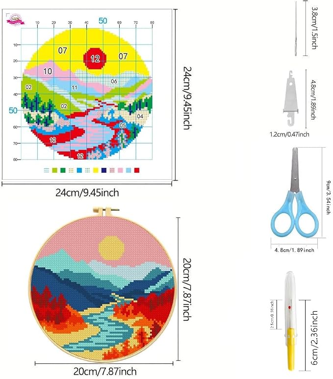Zhenqing Sun Moon Landscape Stamped Cross Stitch Kit, 3 Pack 11CT Printed - Image 4