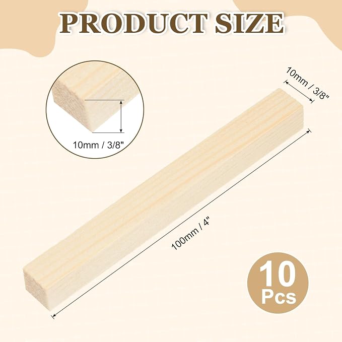 MECCANIXITY 10Pcs Wood Strips Slats, 3/8" x 3/8" x 4" Thin Wood Sticks Flat - Image 2