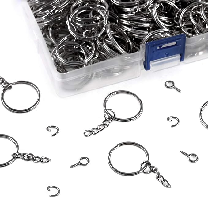 Swpeet 450Pcs 1" 25mm Gun-Black Key Chain Rings Kit, Including 150Pcs Keychain - Image 5