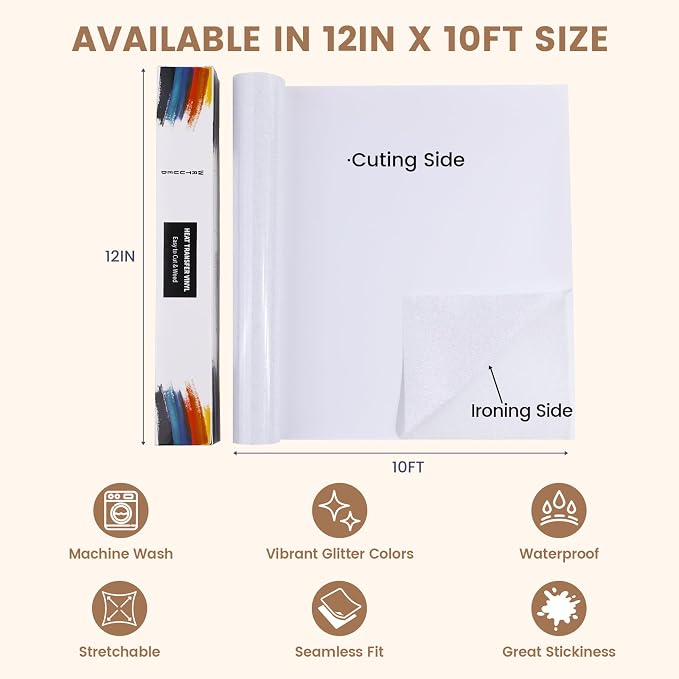 White Glitter HTV Heat Transfer Vinyl - Image 5