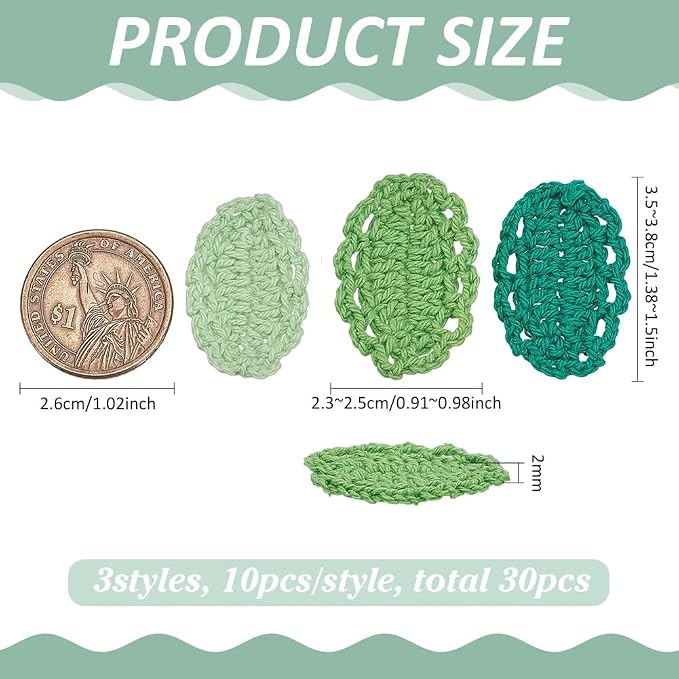 FINGERINSPIRE 30PCS Small Crochet Leaves Handmade Green Leaf Embellishments 3 - Image 2