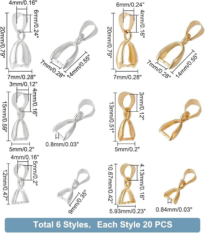PH PandaHall Pinch Clip, 120 Pieces 6 Styles Pinch Clip Bail Clasp Dangle Charm - Image 5