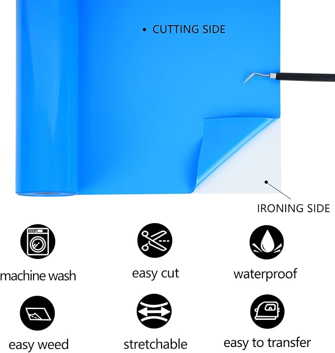 TUMIYA Lake Blue Heat Transfer Vinyl HTV Rolls, Glossy Adhesive Lake Blue HTV - Image 2