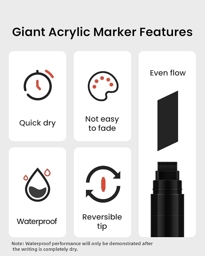 BIGTHUMB 3 Pcs Black Jumbo Permanent Markers: 15mm Wide Tip Thick Acrylic Paint - Image 3